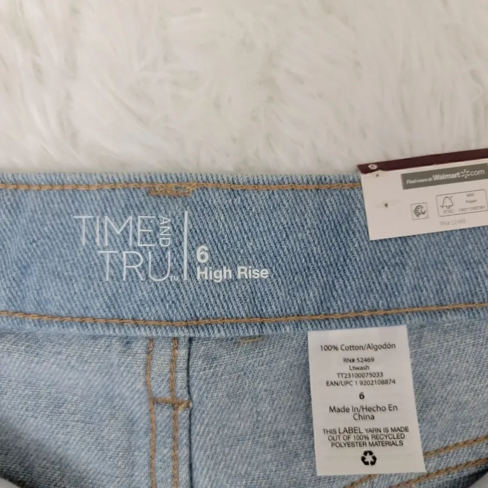 Time and Tru Denim Relaxed Fit High-Rise Patched Jean Short Light Wash